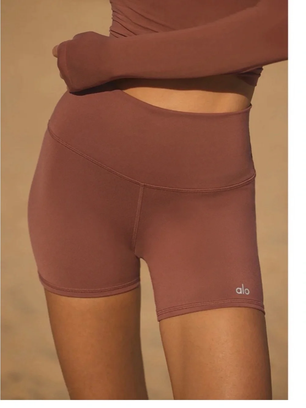 ALO Yoga Women's High-Rise Bike Shorts in Dusty Rose Brown